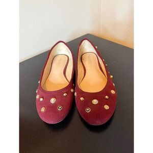 Nine West Morton Burgundy Studded Faux Suede Ballet Flats Embellished Size 8.5M